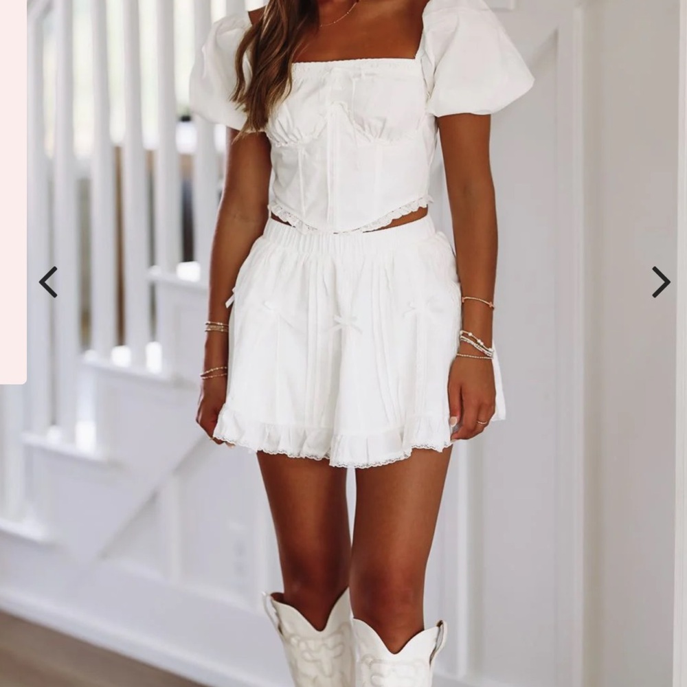 Chic White Puff Sleeve Two-Piece Set